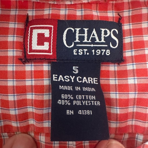 Chaps Easy Care Dress Button Down Shirt red and white plaid Boys size 5 logo - Picture 4 of 8